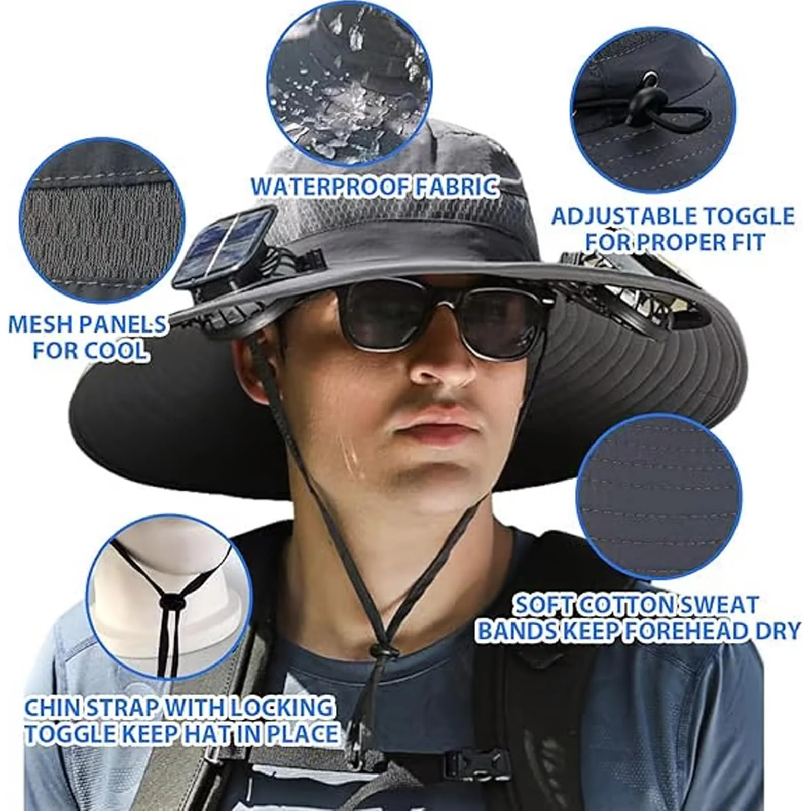 2025 New Ultralight Solar Fan Sun Hat, Wide Brim Solar Fan Hat USB Charging, Solar Powered Fan Hats for Men Fishing UPF 50+ - Image 6