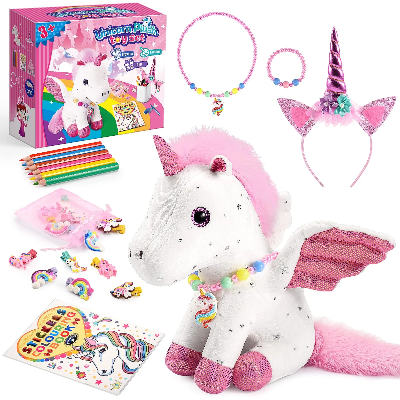 21-Piece Unicorn Gift Set for Girls Ages 3-8 | Soft Plush Stuffed Animals & Dress-Up Accessories Bundle | Idea Birthday Gifts, Christmas Presents, Party Favor for Kids Toddler Girls - Image 2
