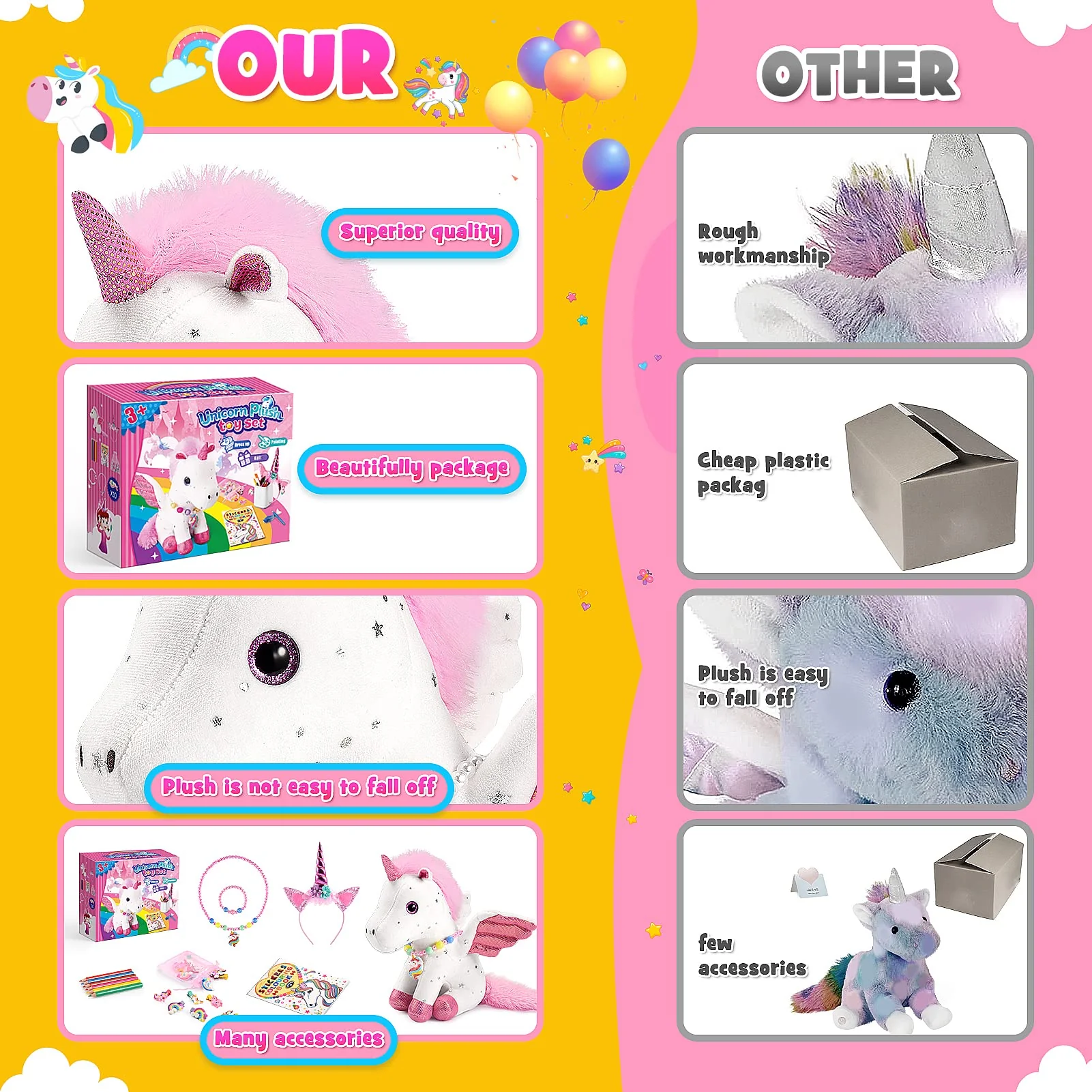 21-Piece Unicorn Gift Set for Girls Ages 3-8 | Soft Plush Stuffed Animals & Dress-Up Accessories Bundle | Idea Birthday Gifts, Christmas Presents, Party Favor for Kids Toddler Girls - Image 3