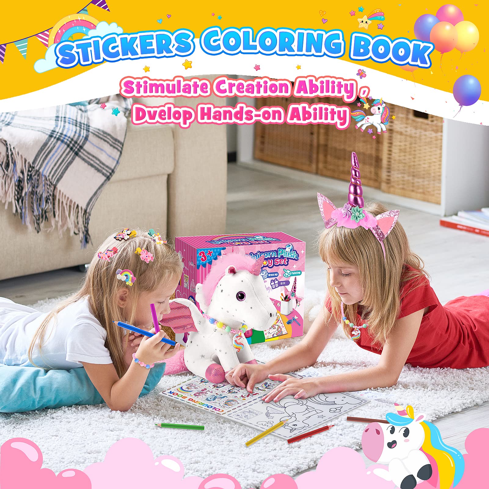 21-Piece Unicorn Gift Set for Girls Ages 3-8 | Soft Plush Stuffed Animals & Dress-Up Accessories Bundle | Idea Birthday Gifts, Christmas Presents, Party Favor for Kids Toddler Girls - Image 5