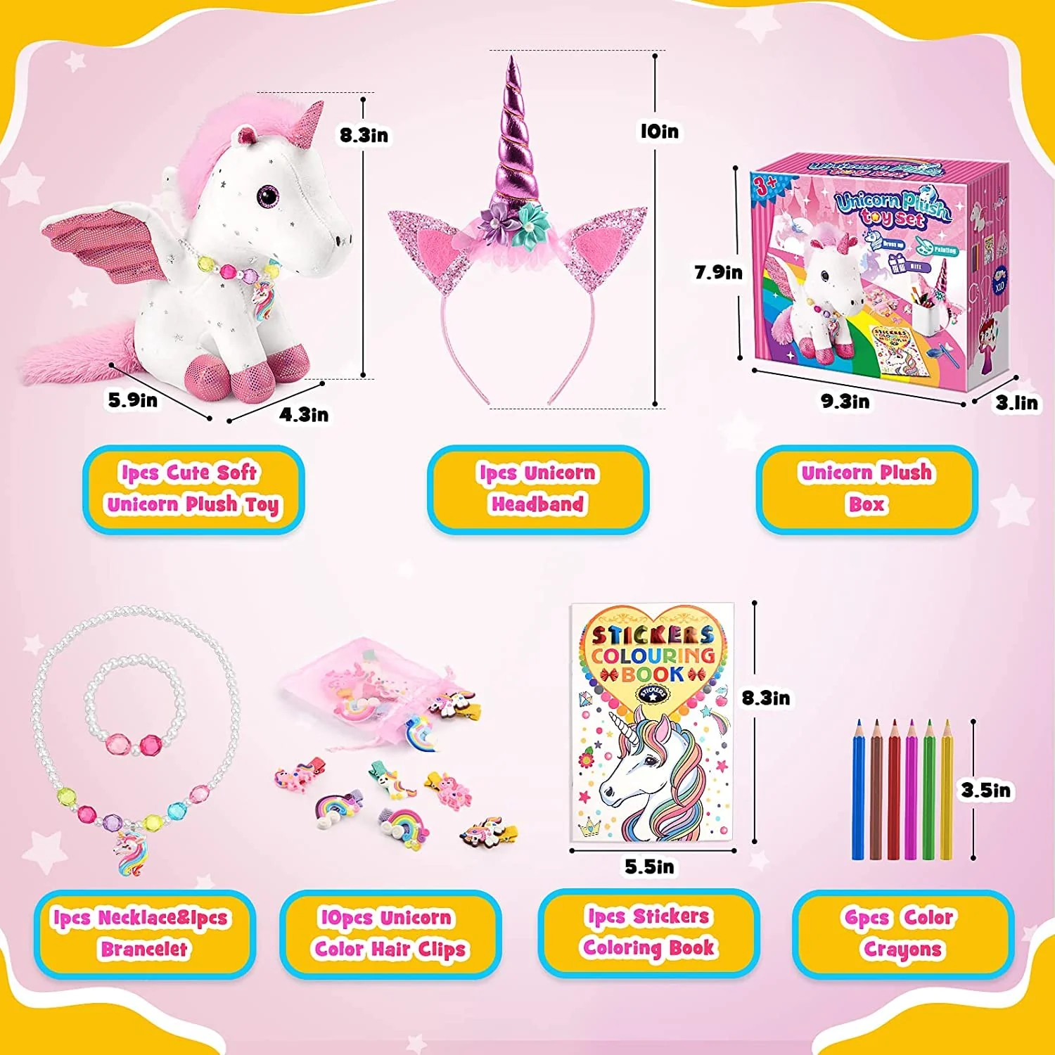 21-Piece Unicorn Gift Set for Girls Ages 3-8 | Soft Plush Stuffed Animals & Dress-Up Accessories Bundle | Idea Birthday Gifts, Christmas Presents, Party Favor for Kids Toddler Girls - Image 7