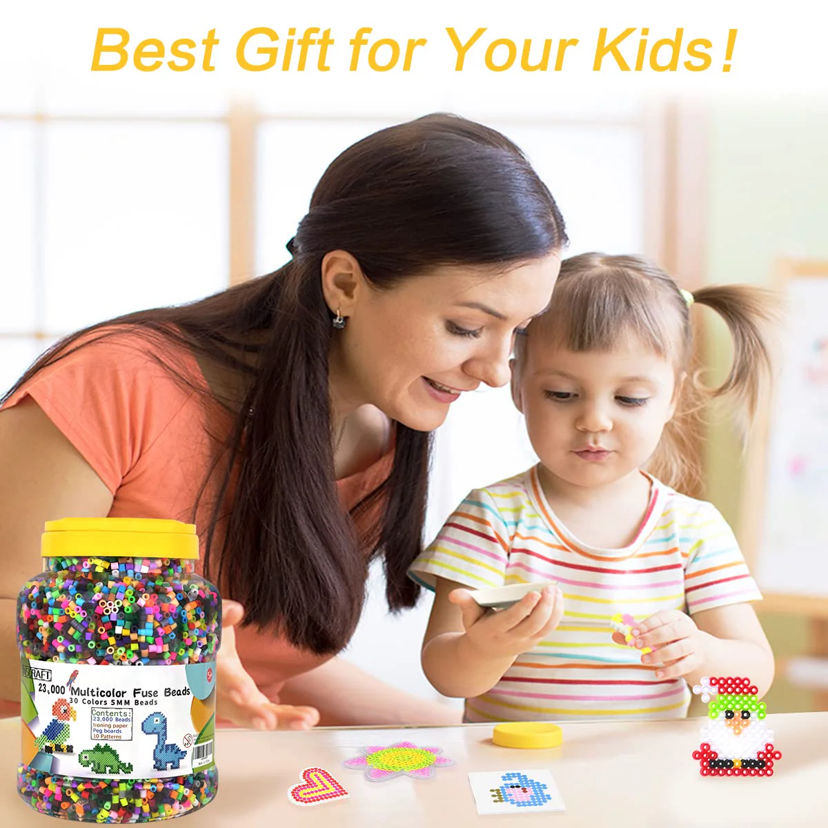 23,000 pcs Fuse Beads Kit for Kids Crafts, 30 Colors Iron Beads Set with 3 Pegboards, 5 Ironing Paper, 10 Patterns, Gifts for Birthday Christmas, Multicolor 5mm Melty Beads Bulk Refill Kit by Inscraft - Image 3