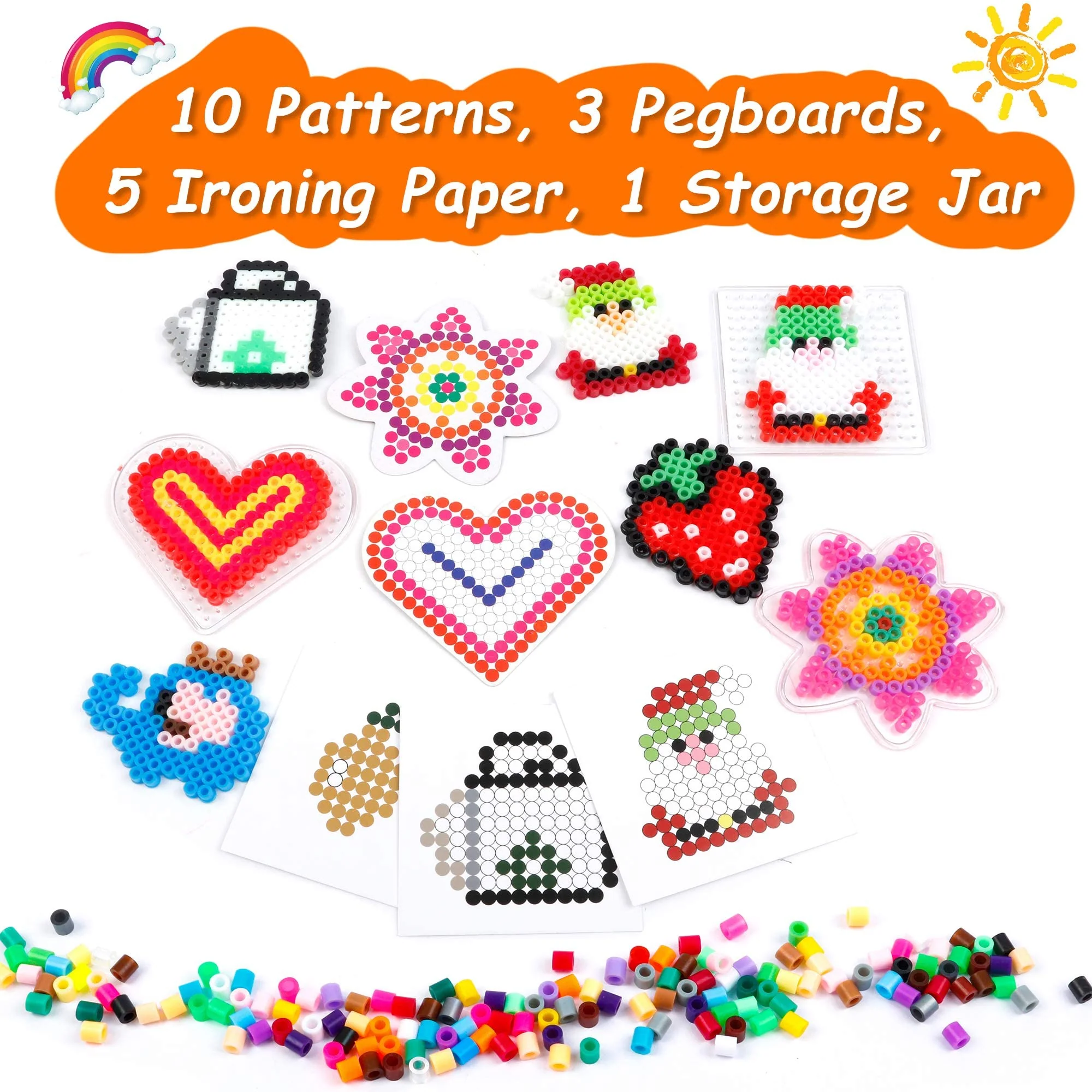 23,000 pcs Fuse Beads Kit for Kids Crafts, 30 Colors Iron Beads Set with 3 Pegboards, 5 Ironing Paper, 10 Patterns, Gifts for Birthday Christmas, Multicolor 5mm Melty Beads Bulk Refill Kit by Inscraft - Image 5