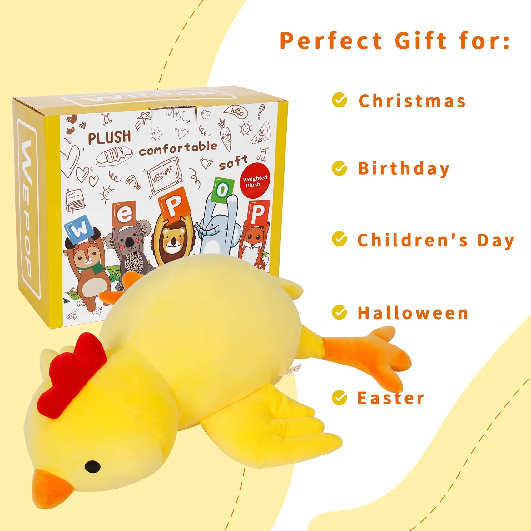 24" 4.2 lbs Weighted Stuffed Animals, Weighted Chicken Plush, Cute Weighted Stuffed Animal Chick Plushie Dolls Throw Pillow Birthday Christmas Gifts for Children Kids Adults - Image 2