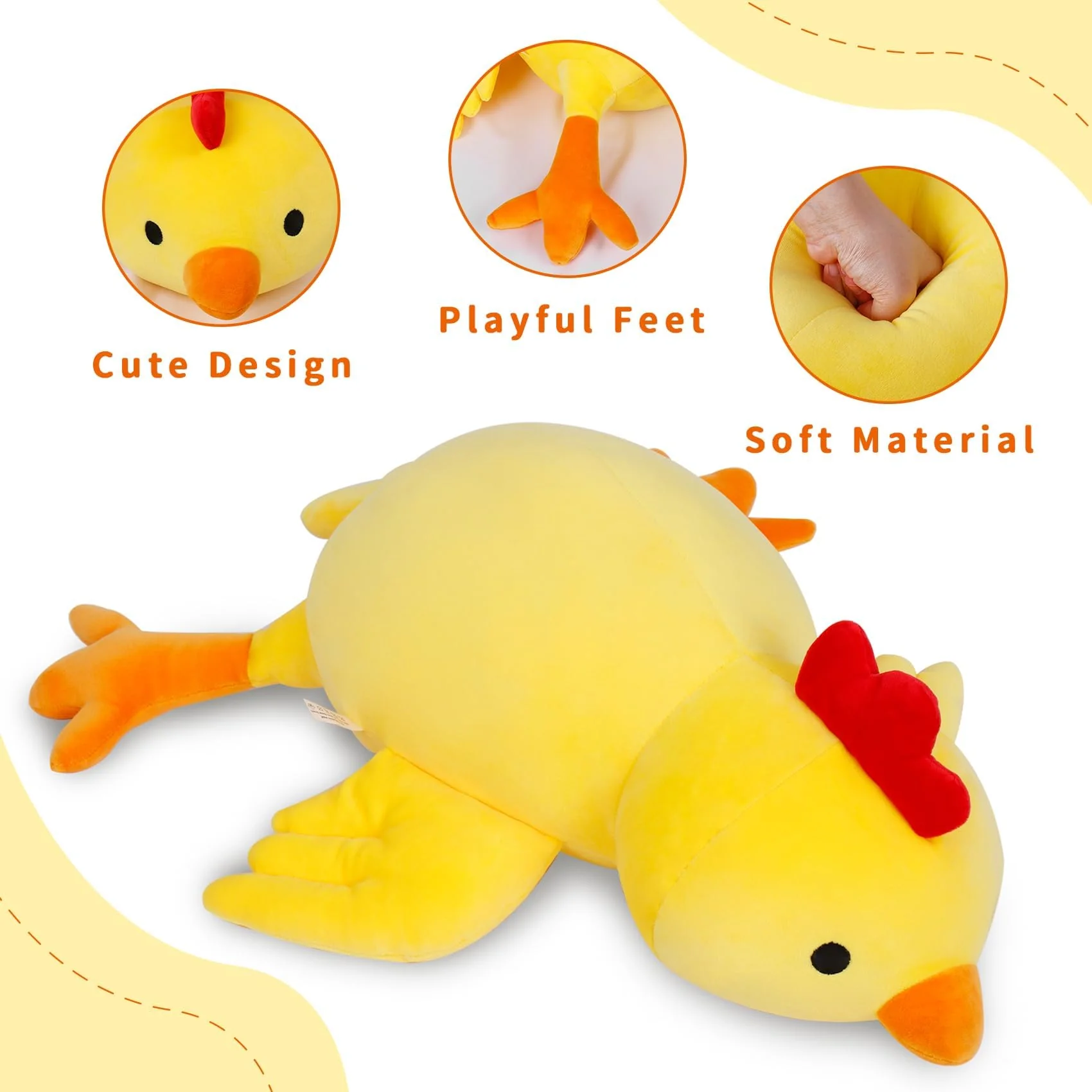24" 4.2 lbs Weighted Stuffed Animals, Weighted Chicken Plush, Cute Weighted Stuffed Animal Chick Plushie Dolls Throw Pillow Birthday Christmas Gifts for Children Kids Adults - Image 4
