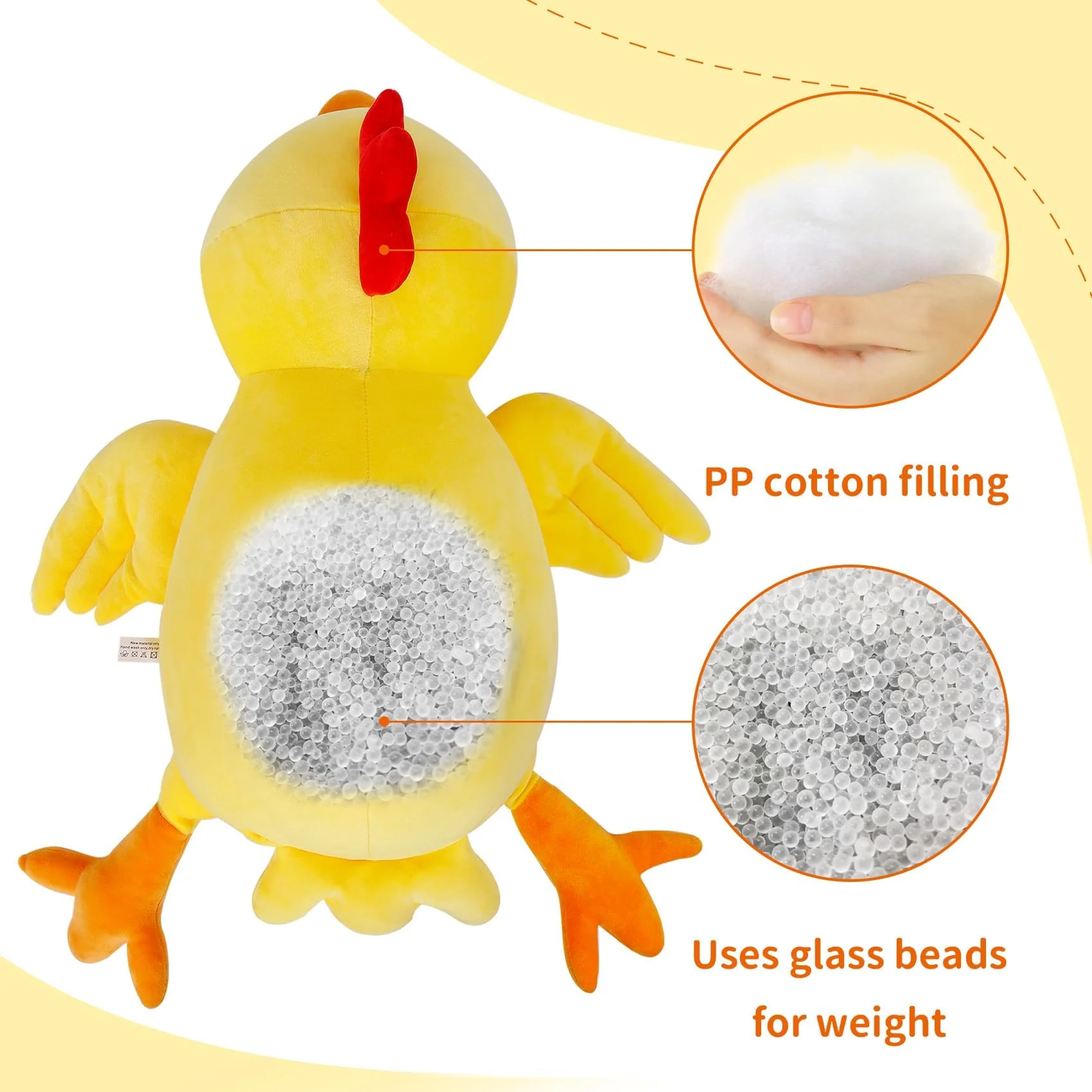 24" 4.2 lbs Weighted Stuffed Animals, Weighted Chicken Plush, Cute Weighted Stuffed Animal Chick Plushie Dolls Throw Pillow Birthday Christmas Gifts for Children Kids Adults - Image 5