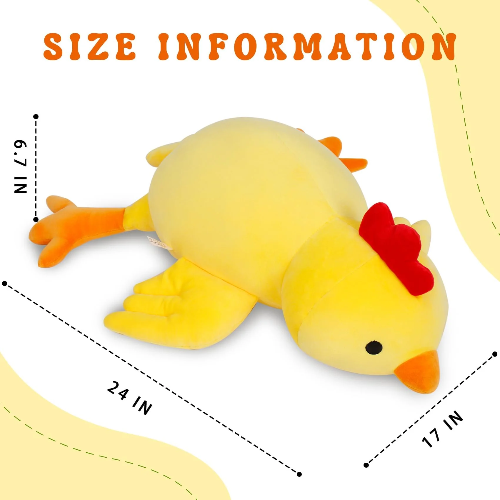 24" 4.2 lbs Weighted Stuffed Animals, Weighted Chicken Plush, Cute Weighted Stuffed Animal Chick Plushie Dolls Throw Pillow Birthday Christmas Gifts for Children Kids Adults - Image 6
