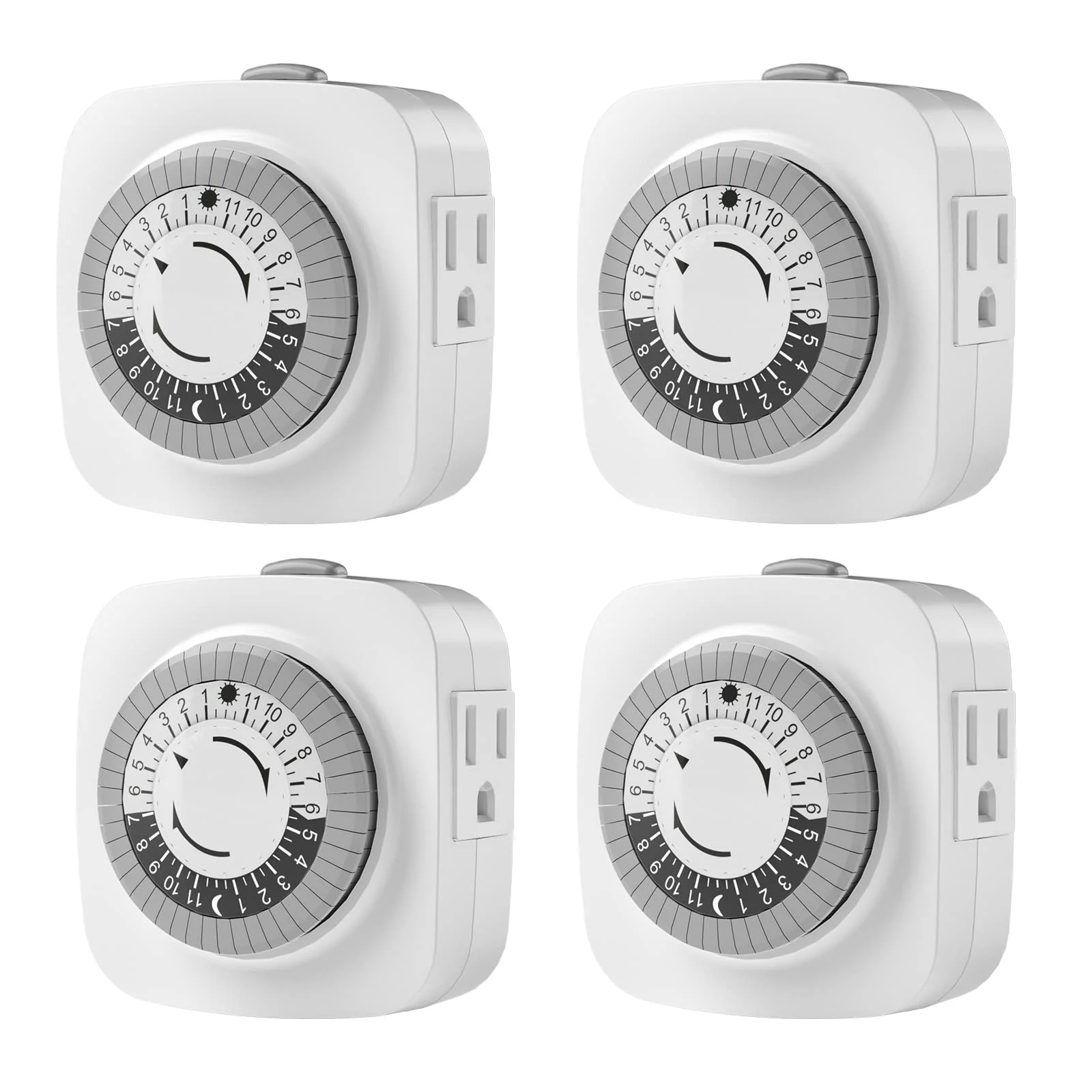 24 Hour Indoor Mechanical Timer with 2 Ground 3 Plug Socket Timer,30 min Daily on/Off Cycle for Lamps, Christmas Tree Lights, ETL Certified, White,4 Pack