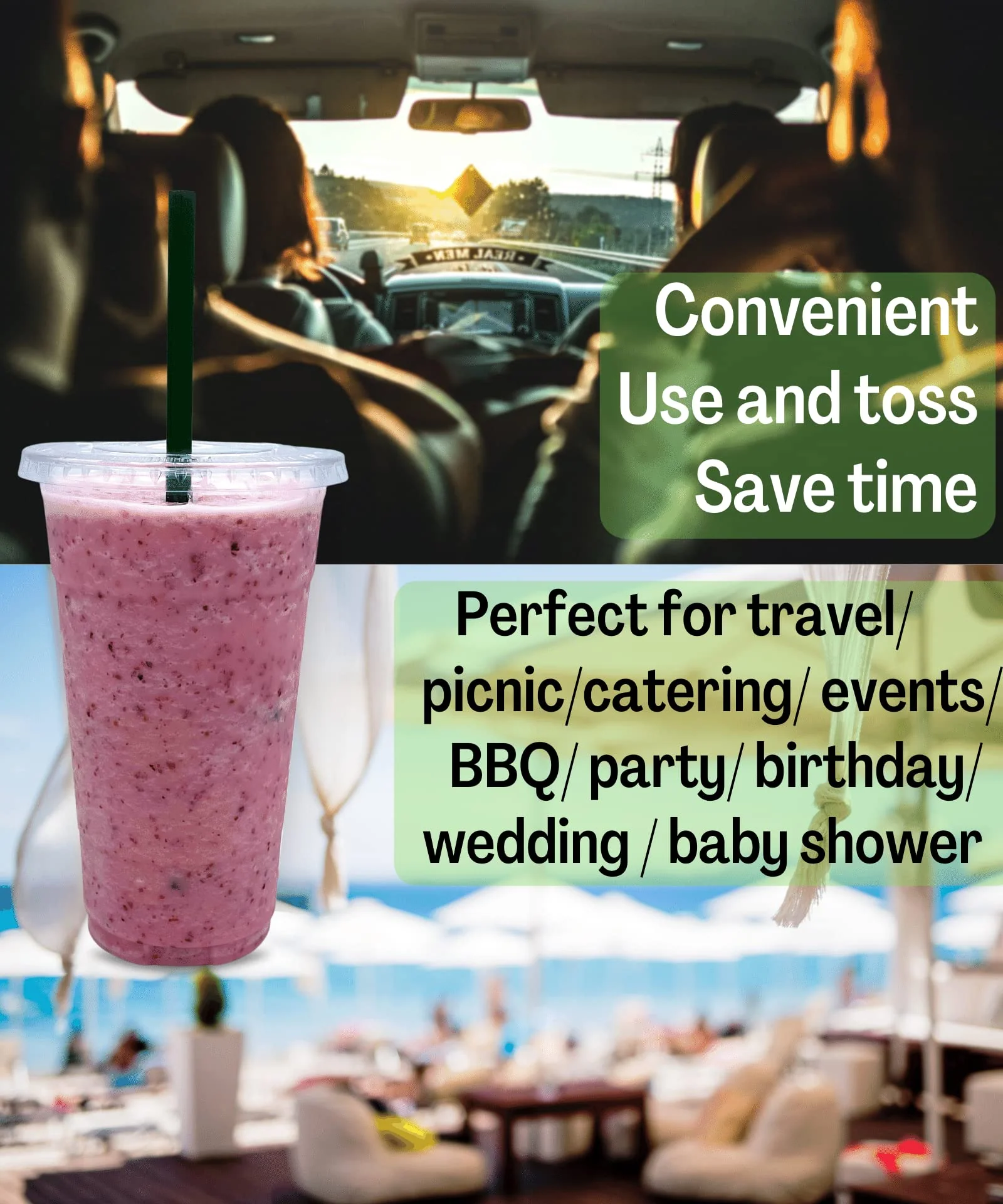 24 oz Clear Plastic Cups with Lids and STRAWS, Disposable Drinking Cups for Cold Drinks, Iced Coffee, Milkshakes, Smoothies, 25 Sets - Image 6
