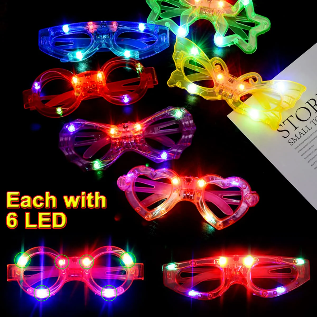 24 Packs LED Glasses for kids Glow in the dark Party Supplies Favor,6 LED 6 Shapes Glasses Flashing Plastic Light up Glass Toys Bulk 3 Replaceable Battery fit Halloween Christmas Thanksgiving - Image 5