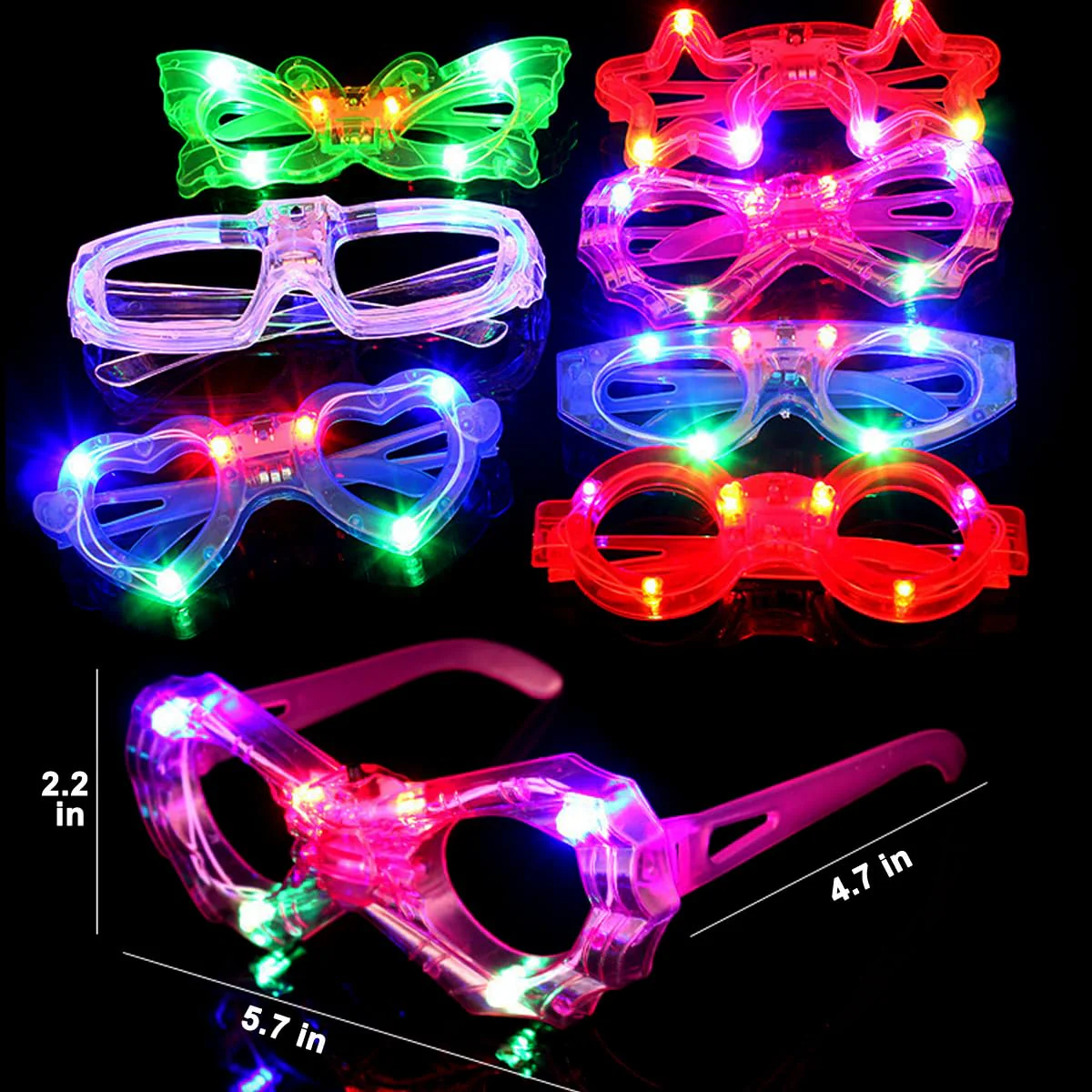 24 Packs LED Glasses for kids Glow in the dark Party Supplies Favor,6 LED 6 Shapes Glasses Flashing Plastic Light up Glass Toys Bulk 3 Replaceable Battery fit Halloween Christmas Thanksgiving - Image 6