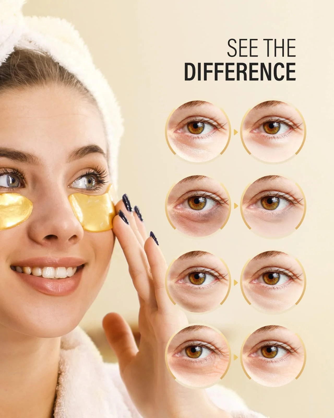24k Gold Eye Patches (50 Pairs) & Eye Cream For Wrinkles, Eye Masks for Dark Circles and Puffiness, Peptides + Caffeine Anti Aging Cream Reduce Fine Lines and Puffiness - Image 7