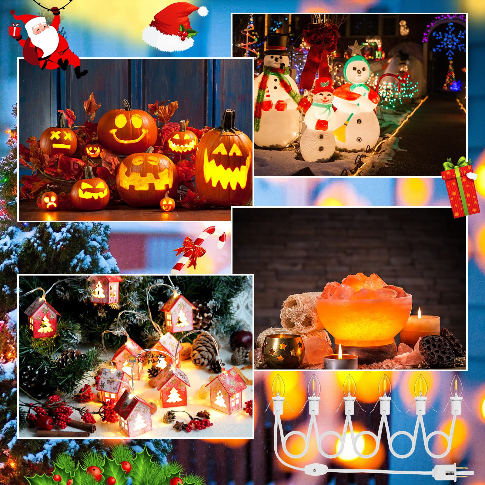 2Pack Accessory Cord with 12 LED Light Bulbs Christmas Village String Light 10.3FT White Cord with Spare Fuse Warm White C7 Lamp for Halloween Pumpkins Christmas Village Houses and Craft Decoration - Image 2