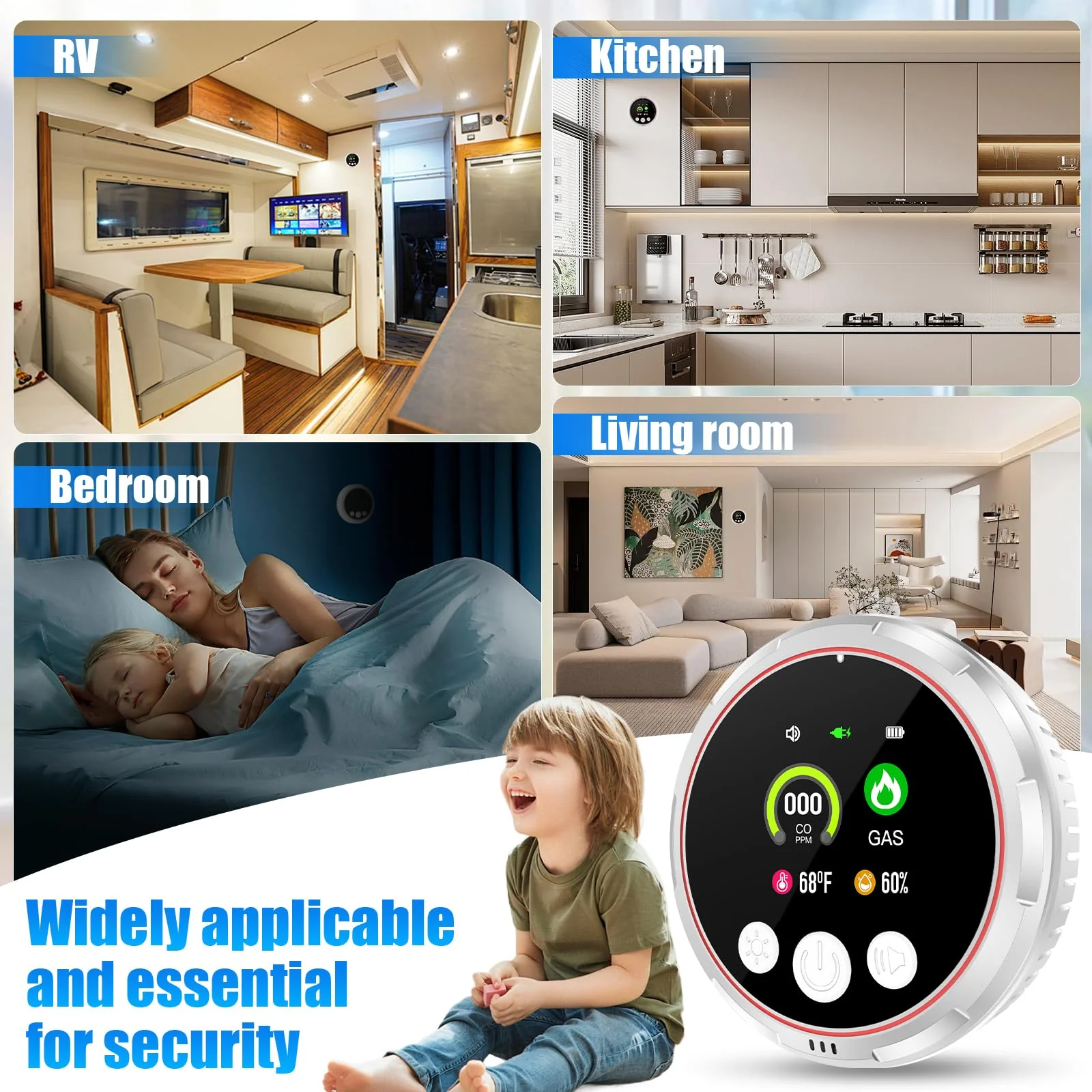 3 Pack 4-in-1 Carbon Monoxide Detectors &Natural Gas Leak Detector, Portable Carbon Monoxide Detectors Plug in & Battery Backup, HD Screen Display - Image 4
