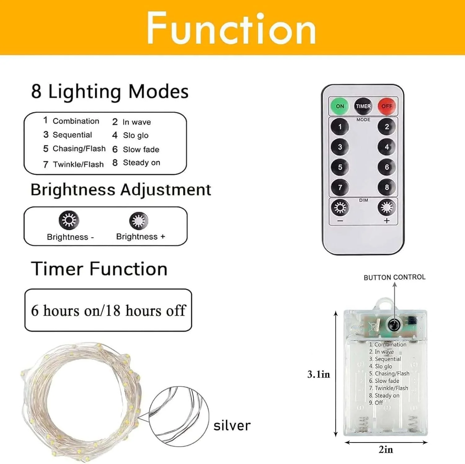 3 Pack Fairy Lights Battery Operated with Remote Control Timer, 26 FT 80 LED String Lights Outdoor Indoor, 8 Mode Twinkle Lights for Christmas Party Wedding Birthday Bedroom Décor (Cool White) - Image 2