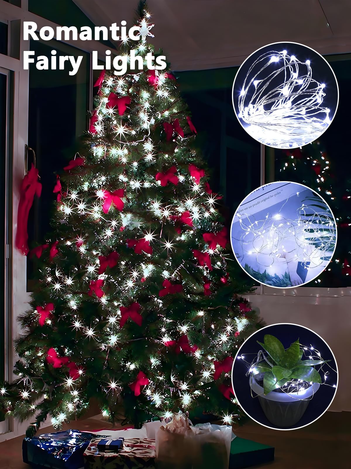 3 Pack Fairy Lights Battery Operated with Remote Control Timer, 26 FT 80 LED String Lights Outdoor Indoor, 8 Mode Twinkle Lights for Christmas Party Wedding Birthday Bedroom Décor (Cool White) - Image 3
