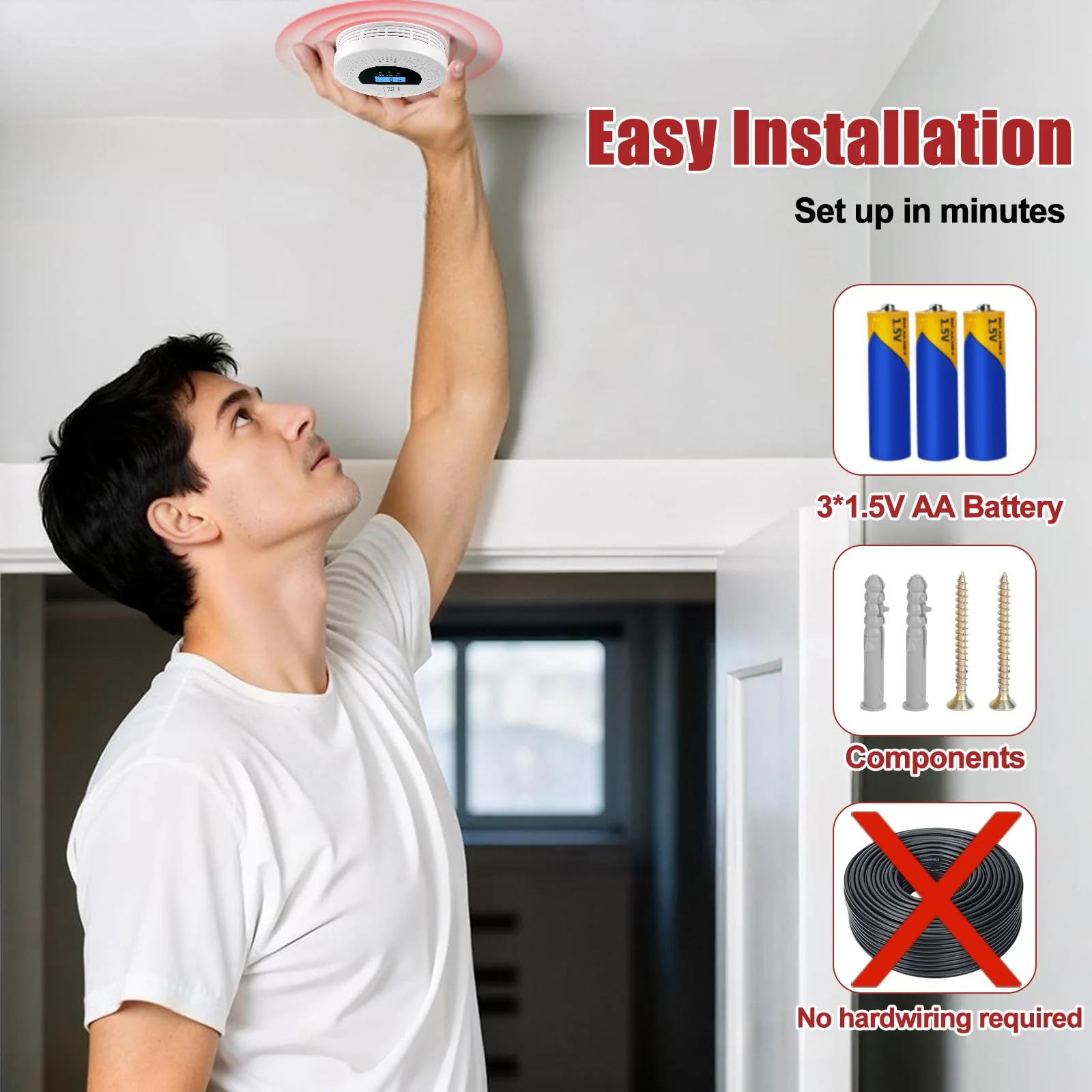 3-Pack Interconnected Smoke Detectors and Carbon Monoxide Alarm with Test & Silence Button, Battery Powered, Smoke and CO Detector for Any Room, Peace of Mind - Image 2