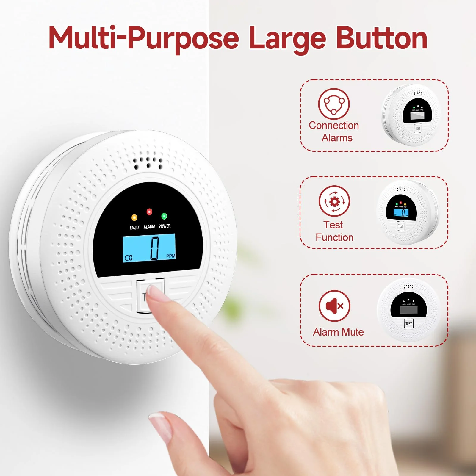 3-Pack Interconnected Smoke Detectors and Carbon Monoxide Alarm with Test & Silence Button, Battery Powered, Smoke and CO Detector for Any Room, Peace of Mind - Image 5