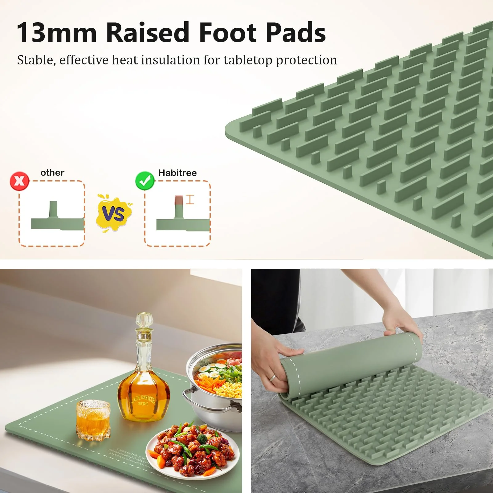 3-Pack Silicone Food Warming Mat & Food Warmers for Parties Buffet - Rapid Heating 6-Level Temp Control, Rollable Portable Easy Clean - Value Set for Gatherings & Home Daily Use（Green） - Image 5