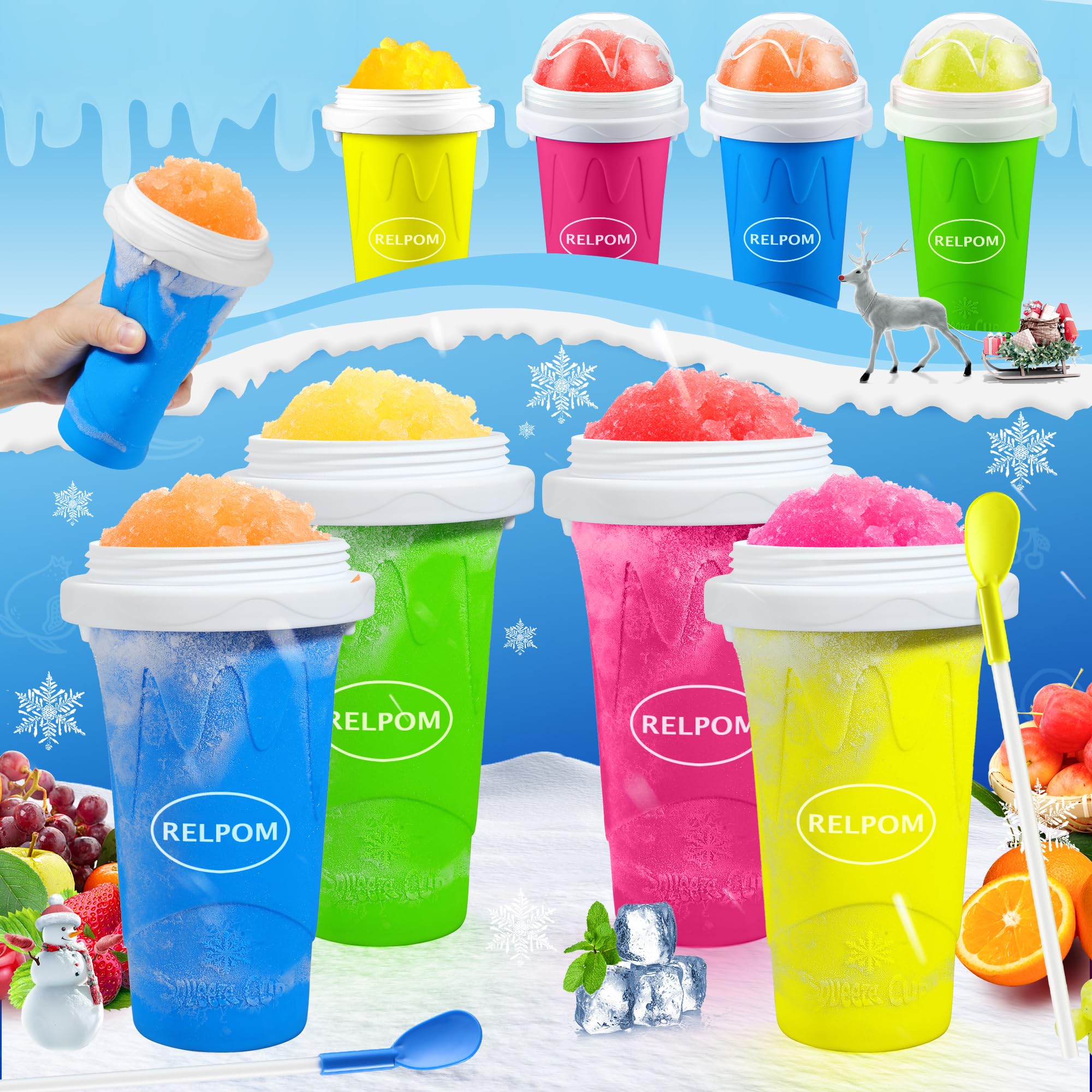 3 Pack Slushy Cup, Slushie Maker Cups, Magic Quick Frozen Squeeze Cups for Ice Cream Juice Milk Yogurt, DIY Smoothie Cooling Cup with Lid and Straw for Kids Friends Family (Blue Pink Green) - Image 2