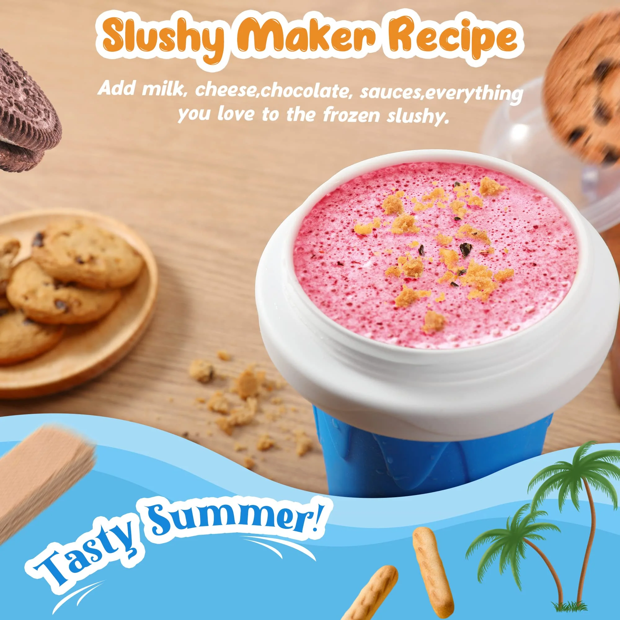 3 Pack Slushy Cup, Slushie Maker Cups, Magic Quick Frozen Squeeze Cups for Ice Cream Juice Milk Yogurt, DIY Smoothie Cooling Cup with Lid and Straw for Kids Friends Family (Blue Pink Green) - Image 3