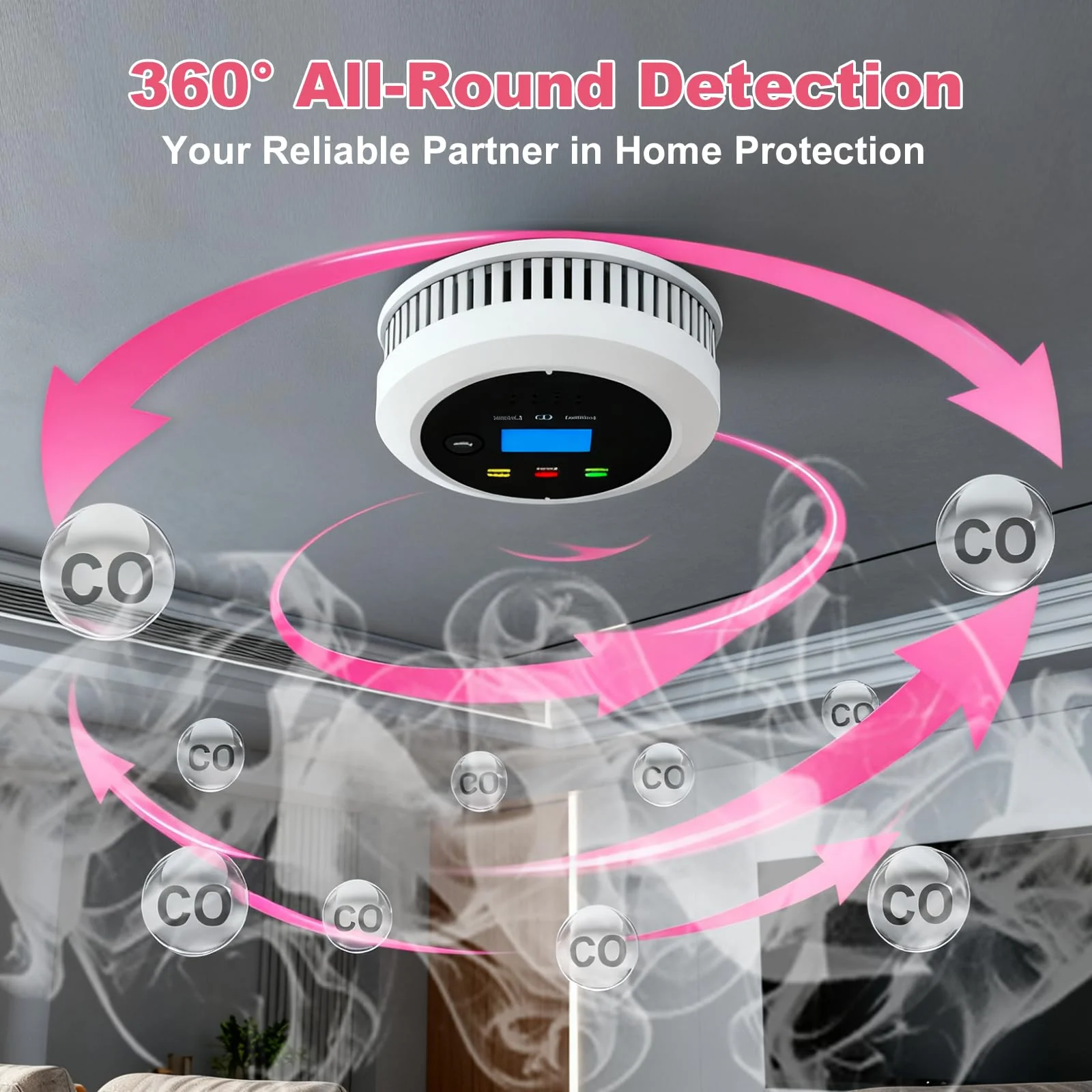 3-Pack Smoke and Carbon Monoxide Detector Combo, 2-in-1 Dual Sensor CO & Smoke Alarm, Battery Operated Carbon Monoxide Detectors with LCD Display for Home, Easy to Install - Image 7