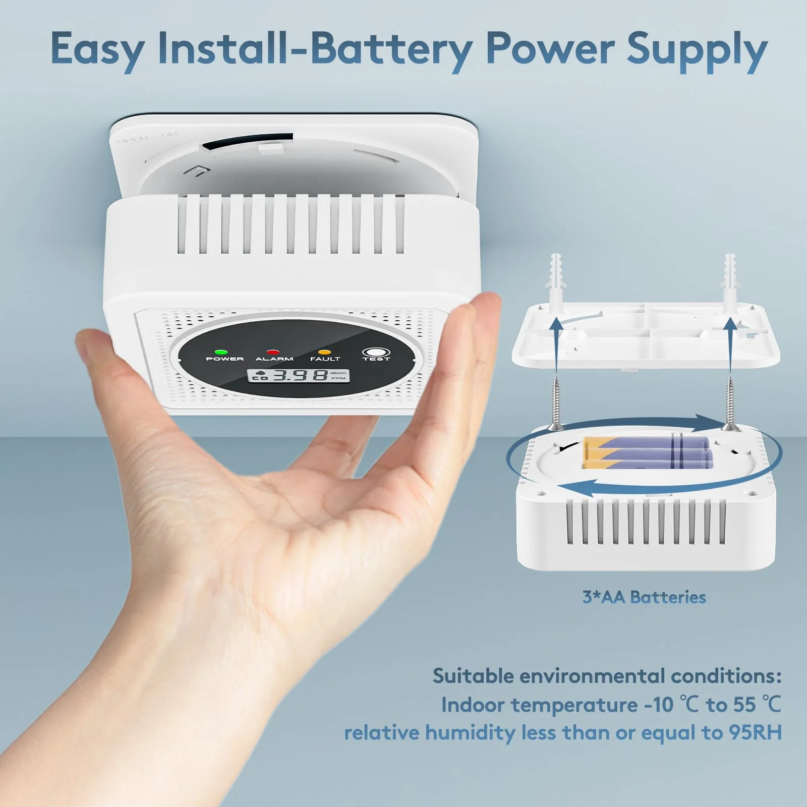 3 Packs,2-in-1,Smoke Carbon Monoxide Detector,Carbon Monoxide Detector,Smoke Alarm,CO Alarm, 85 db Sound,Battery Powered CO Alarm with LEDs,LCD Digital Screen,Test Button,3 Packs - Image 2