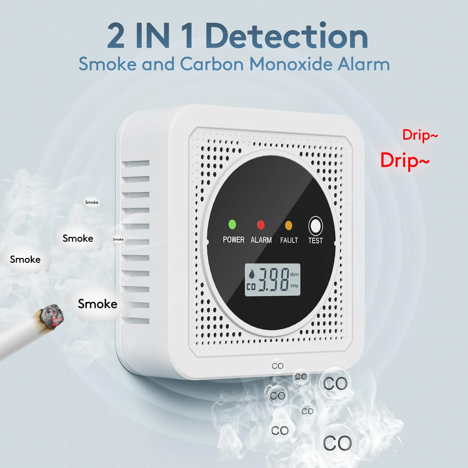 3 Packs, 2-in-1,Smoke Carbon Monoxide Detector,Carbon Monoxide Detector,Smoke Alarm,CO Alarm, 85 db Sound,Battery Powered CO Alarm with LEDs,LCD Digital Screen,Test Button - Image 6
