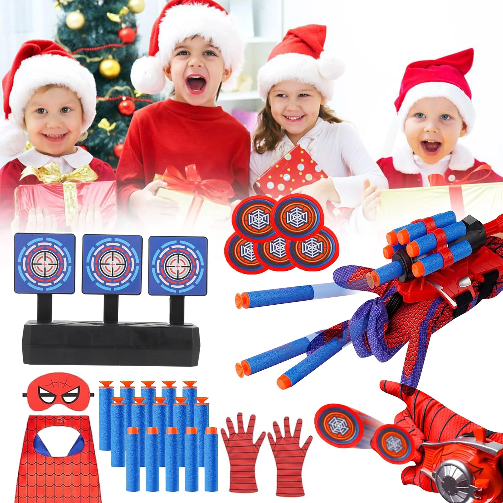 3 Sets Spider Web Shooters Wrist Launcher Toys with Hero Gloves Auto Resetting Boards Spider Cape and Mask Cosplay Costume for Kids Halloween Christmas Birthday Party Present for Boys Girls - Image 2
