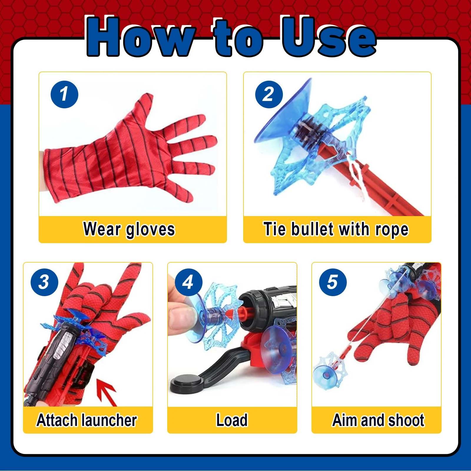 3 Sets Spider Web Shooters Wrist Launcher Toys with Hero Gloves Auto Resetting Boards Spider Cape and Mask Cosplay Costume for Kids Halloween Christmas Birthday Party Present for Boys Girls - Image 4