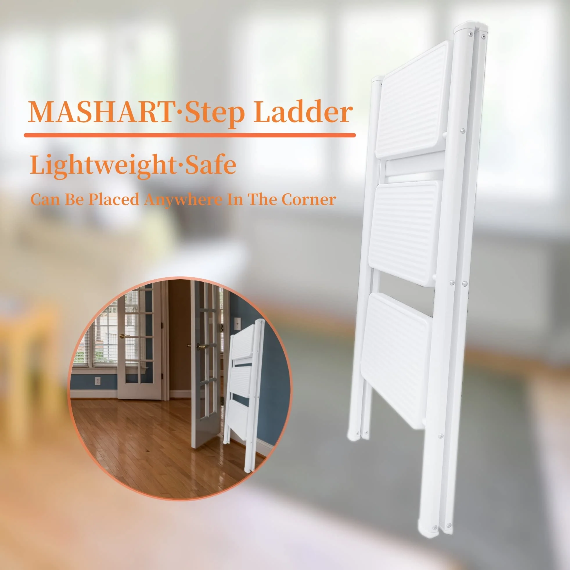 3 Step Ladder,Folding Step Stool with Wide Anti-Slip Pedal,330lbs Load Capacity,Lightweight and Portable for Kitchen Space Saving - Image 3