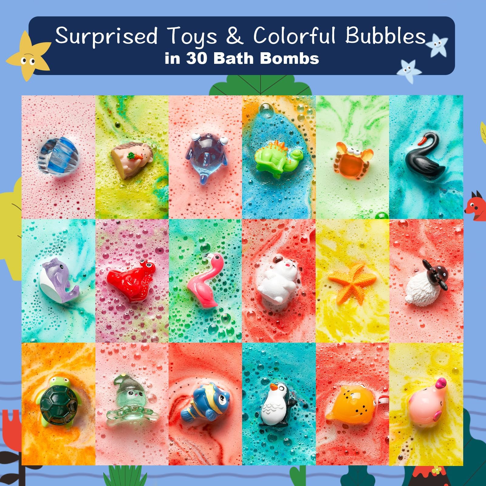 30 Kids Bath Bombs with Surprise Inside – Gift Set with 30 Unique Land & Sea Animal Toys, Fun, Educational, and Child-Safe Natural Bath Bombs with Toys, Great Gift for Kids’ Birthdays & Christmas - Image 5