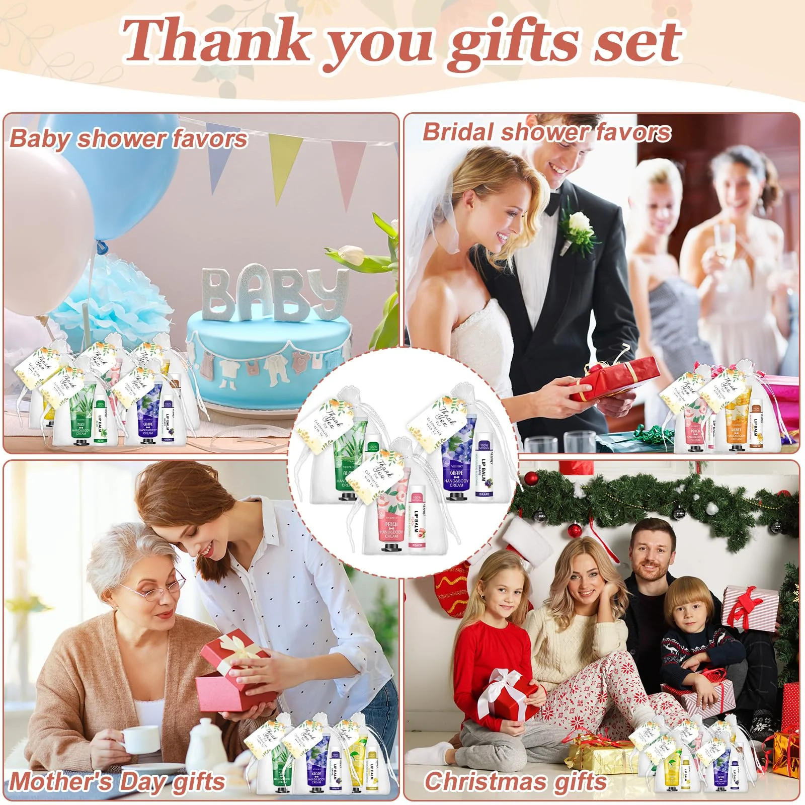 30 Sets Bulk Hand Cream and Bulk Lip Balm Gifts, Stocking Stuffers for Women, Wedding Favors for Guests with Thank You Card and Organza Bags, Christmas Gifts, Employee Appreciation Gifts - Image 2