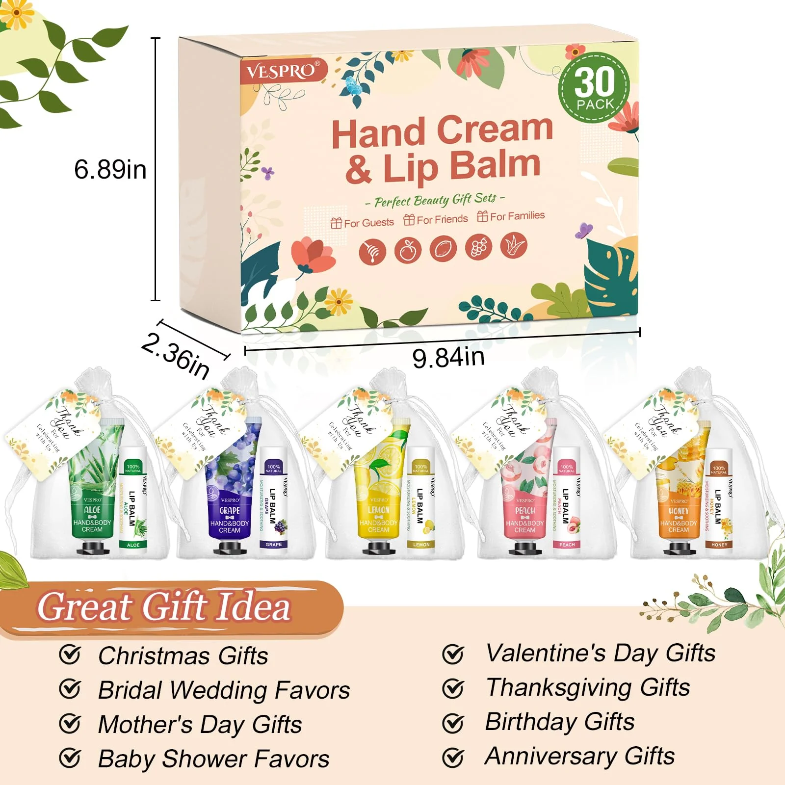 30 Sets Bulk Hand Cream and Bulk Lip Balm Gifts, Stocking Stuffers for Women, Wedding Favors for Guests with Thank You Card and Organza Bags, Christmas Gifts, Employee Appreciation Gifts - Image 4
