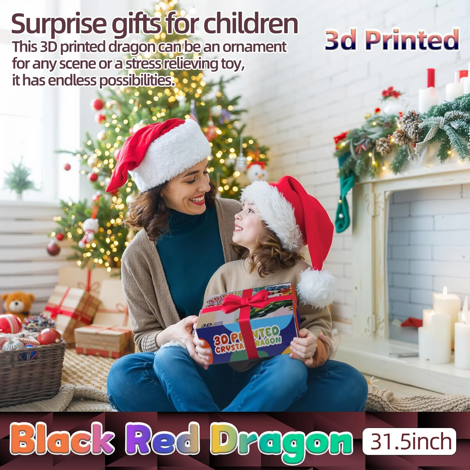 31.5 Large 3D Printed Dragon Bigger Fidget Animals Toys, Giant Flexible Articulated Fidget Toy, Huge 3D Printed Crystal Dragon Halloween Home Office Executive Desk Decor, Christmas 3D Print Toy 2025 - Image 2