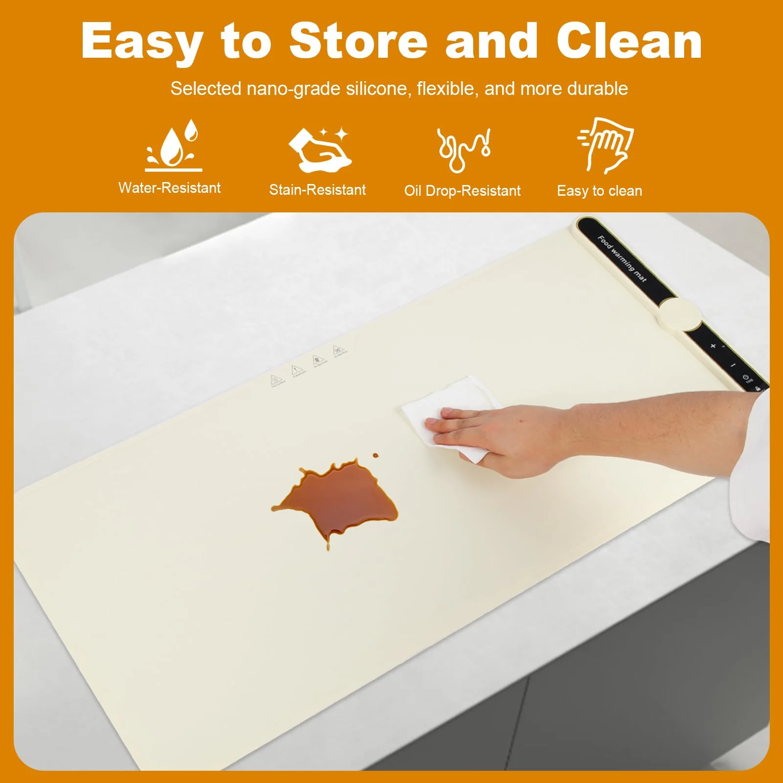 31.8 inches Silicone Warming Mat for Food,248℉ Fast Full Surface Heating Electric Warming Tray, 9 Level Temperature Adjustable Warming Kitchen Mat, Roll Up Food Warmer Mat for Countertop - Image 4