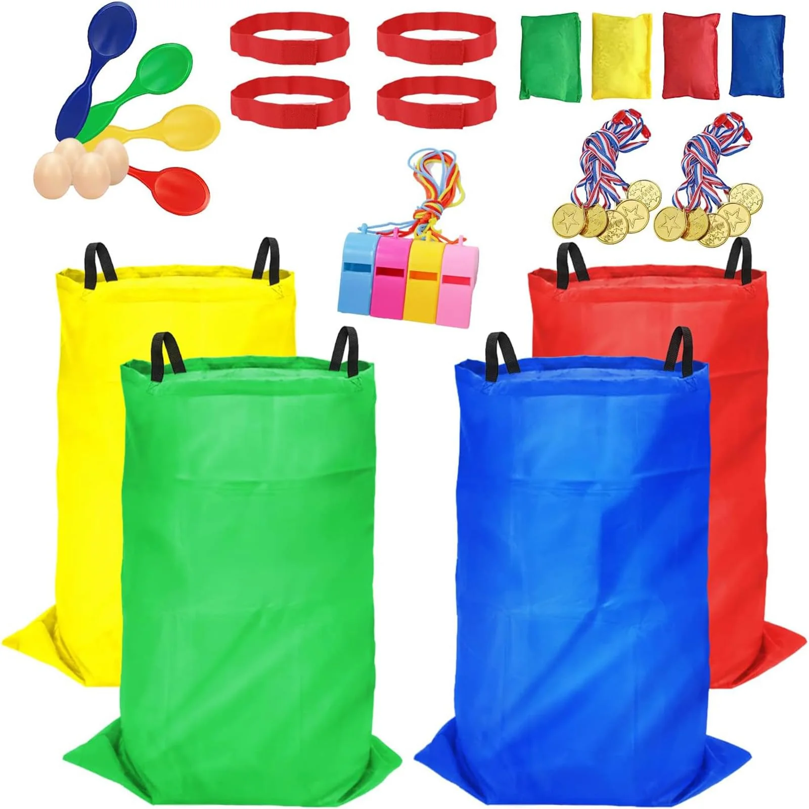 32 Pcs Outdoor Games Potato Sack Race Bags for Kids Adults, Bean Bag Toss Game, 3 Legged Race Bands, Egg Spoon Relay Race Game, Carnival Outside Yard Lawn Games for Easter Christmas Birthday Party - Image 2