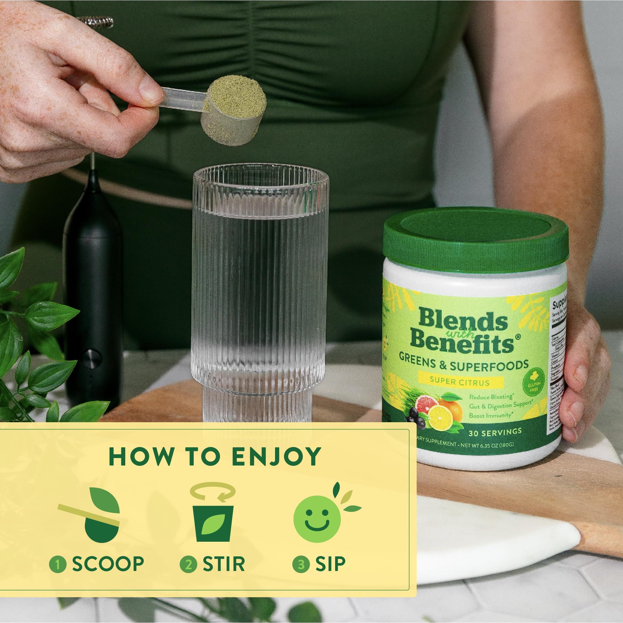 360 Nutrition Blends with Benefits Super Greens Powder w/Probiotics, Digestive Enzymes, Sugar & Gluten Free, Plant Based Superfood Drink Mix for Gut Health, Bloating, Immunity, Overall Health, 6.35 oz - Image 2