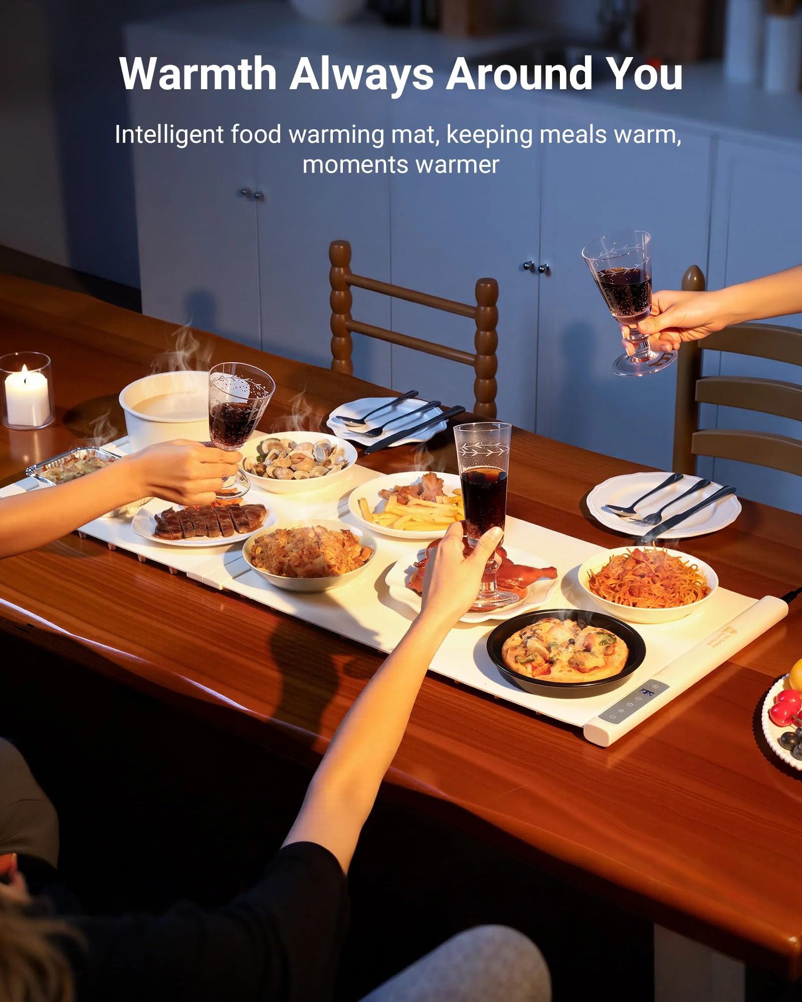 38"x16" Warming Mat for Food Extra Large, Extendable Food Warming Mat, Electric Warming Tray for Buffets Party with 7 Adjustable Temperature, 6 Timer, Silicone Food Warmer for Parties Home Countertop - Image 9