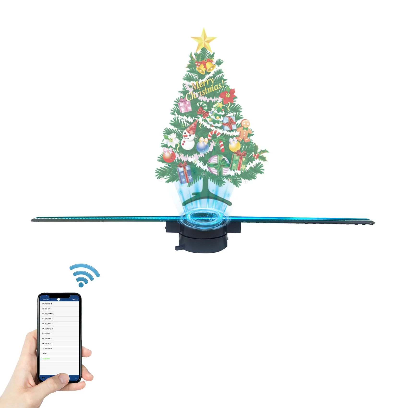 3D Hologram Fan,42cm Christmas Tree HD LED 16.5-inch Holographic Fan Projector WiFi with 700 Library Video,Animated Holographic Display for Business Stores - Image 2