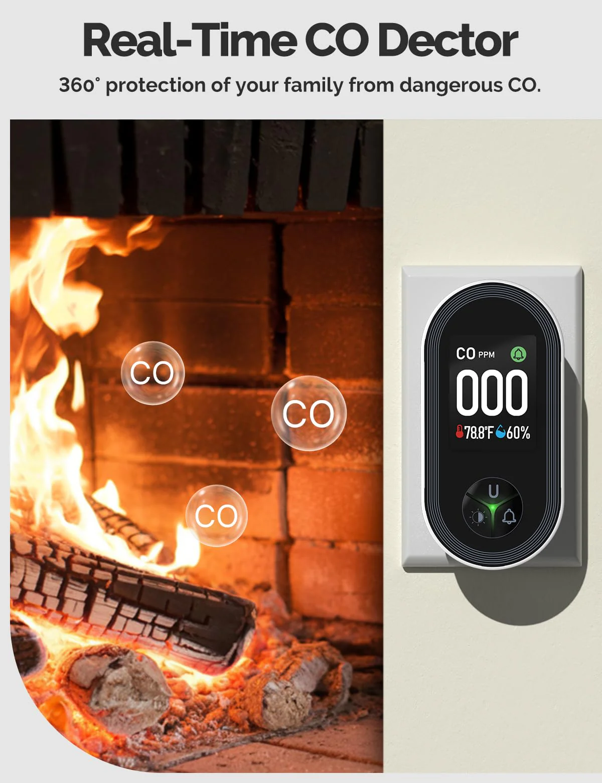 3IN1 Carbon Monoxide Detector Combination Plug in, CO Monitor with Temperature Humidity Sensor Built-in, Alarm Sound Warning for Kitchen/Garage/Fireplace/RV - Image 7