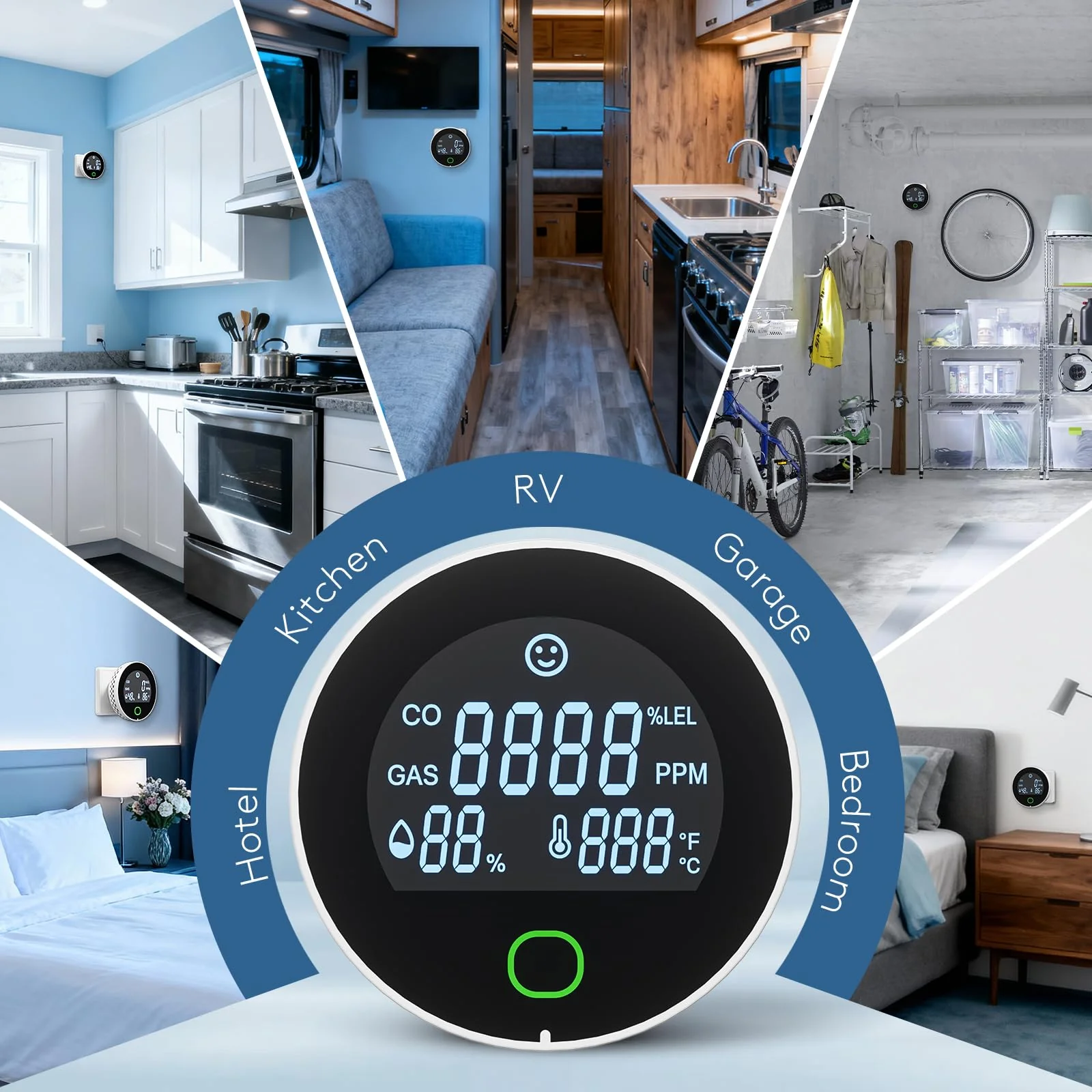 4 in 1 Carbon Monoxide Detectors Plug in, Natural Gas Leak & Carbon Monoxide Detectors, Dual Alarms and HD Screen Display with CO/Gas/Temperature/Humidity for Home/Travel/RV - Image 2
