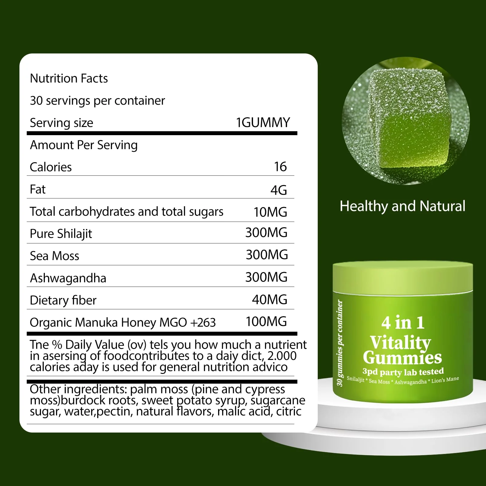 4 in 1 Gummies,Shilajit Gummie,4 in 1 Shilajit Gummies for Men, Vegan & Sugar Free Formula Natural Energy & Vitality Support (1*PCS) - Image 2