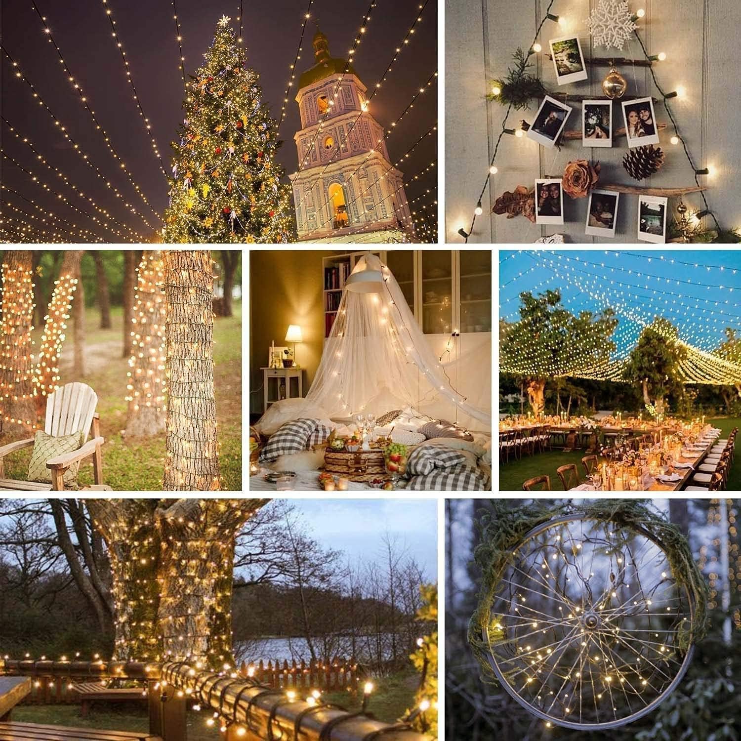 4 Pack 180FT Solar String Lights for Outside, Super Bright 320 LED Solar Christmas Light Outdoor Waterproof with 8 Modes, Green Wire Solar Twinkle Fairy Lights for Xmas Tree Party Yard (Warm White) - Image 2