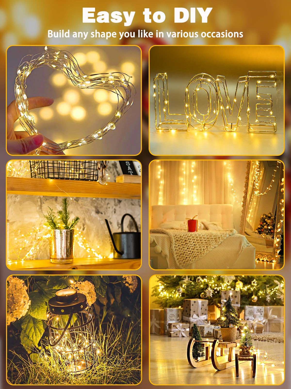 4 Pack 60 LED Fairy Lights Battery Operated with Timer, 20FT Waterproof Twinkle Lights Indoor Outdoor, Cuttable String Lights for Bedroom, Wedding, DIY, Centerpiece, Christmas Decorations (Warm White) - Image 6
