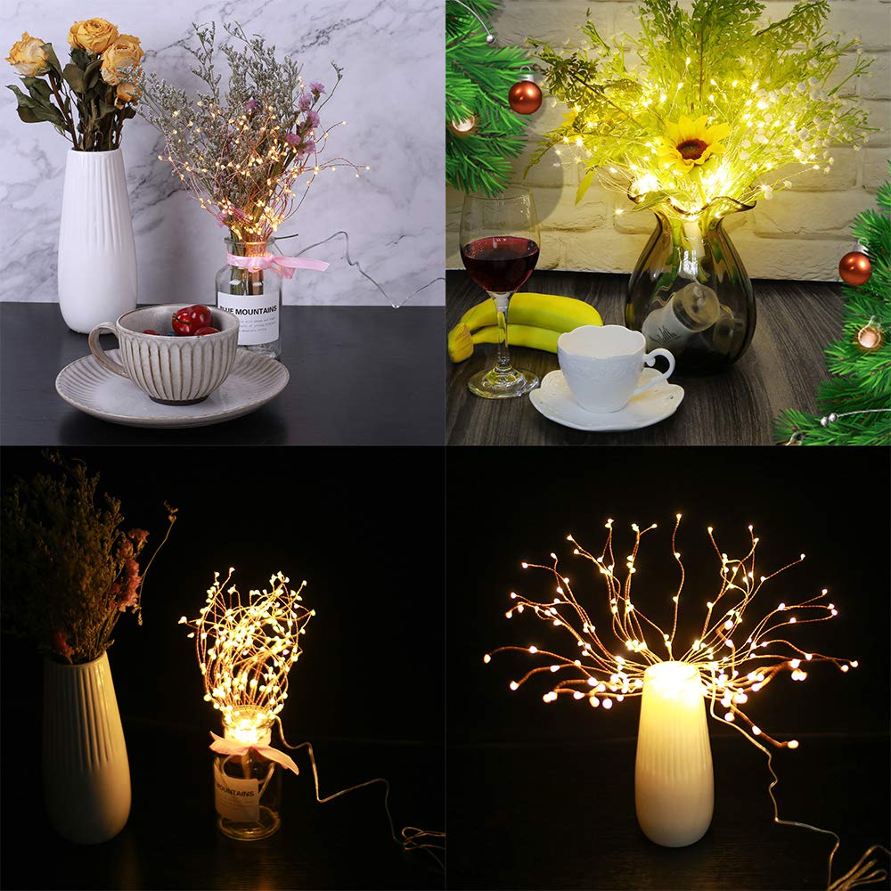 4 Pack 800 LED Starburst Sphere Lights, Battery Operated Firework Light, 8 Modes Dimmable Remote Control Waterproof Hanging Fairy Light, Copper Wire Lights for Patio Parties Christmas (Warm White) - Image 3