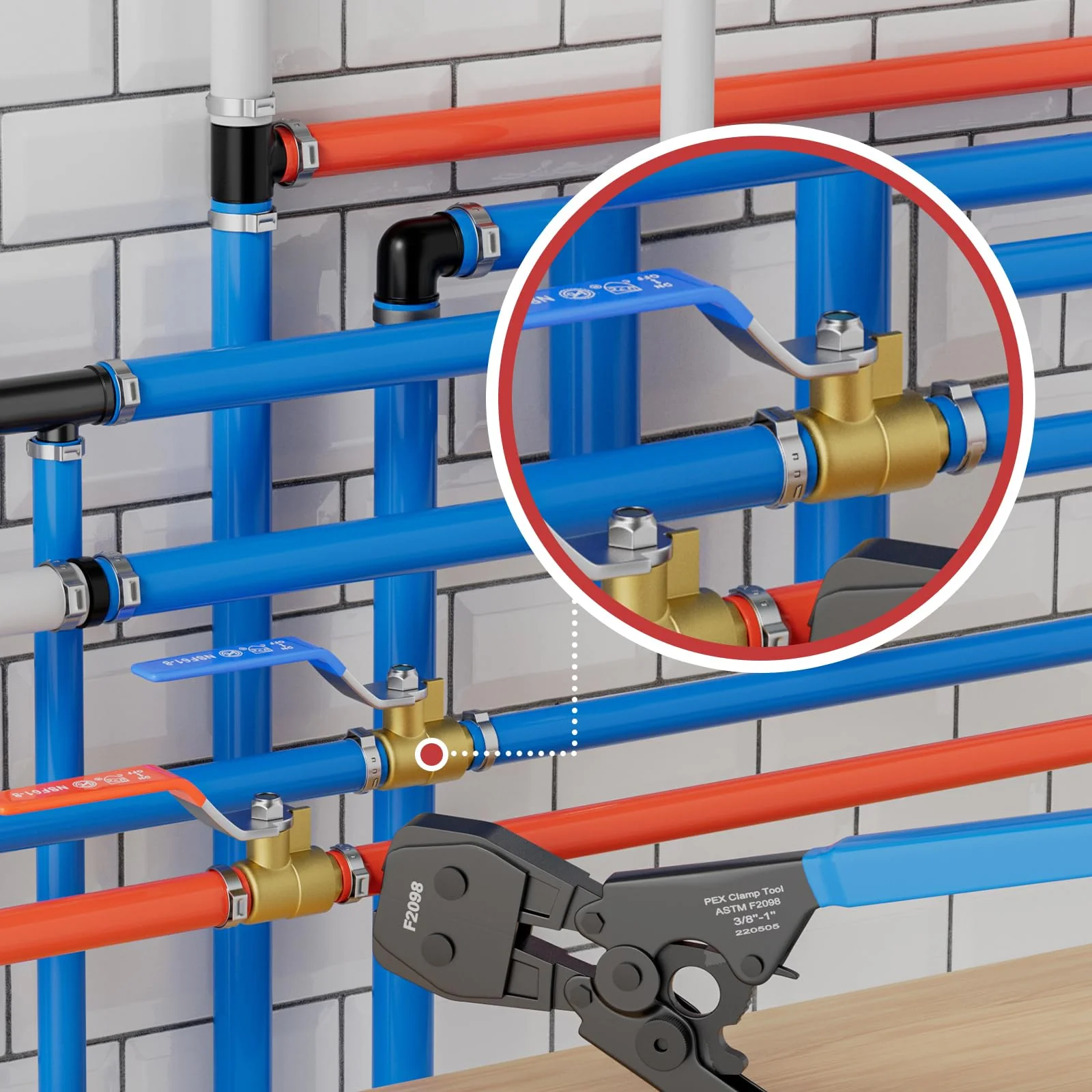 4 Pack EFIELD 1/2 Inch Pex Brass Full Port Shut-off Ball Valve for Hot and Cold Water,Potable Water, Pex Barb Crimp Connection,(VALVE002) - Image 2