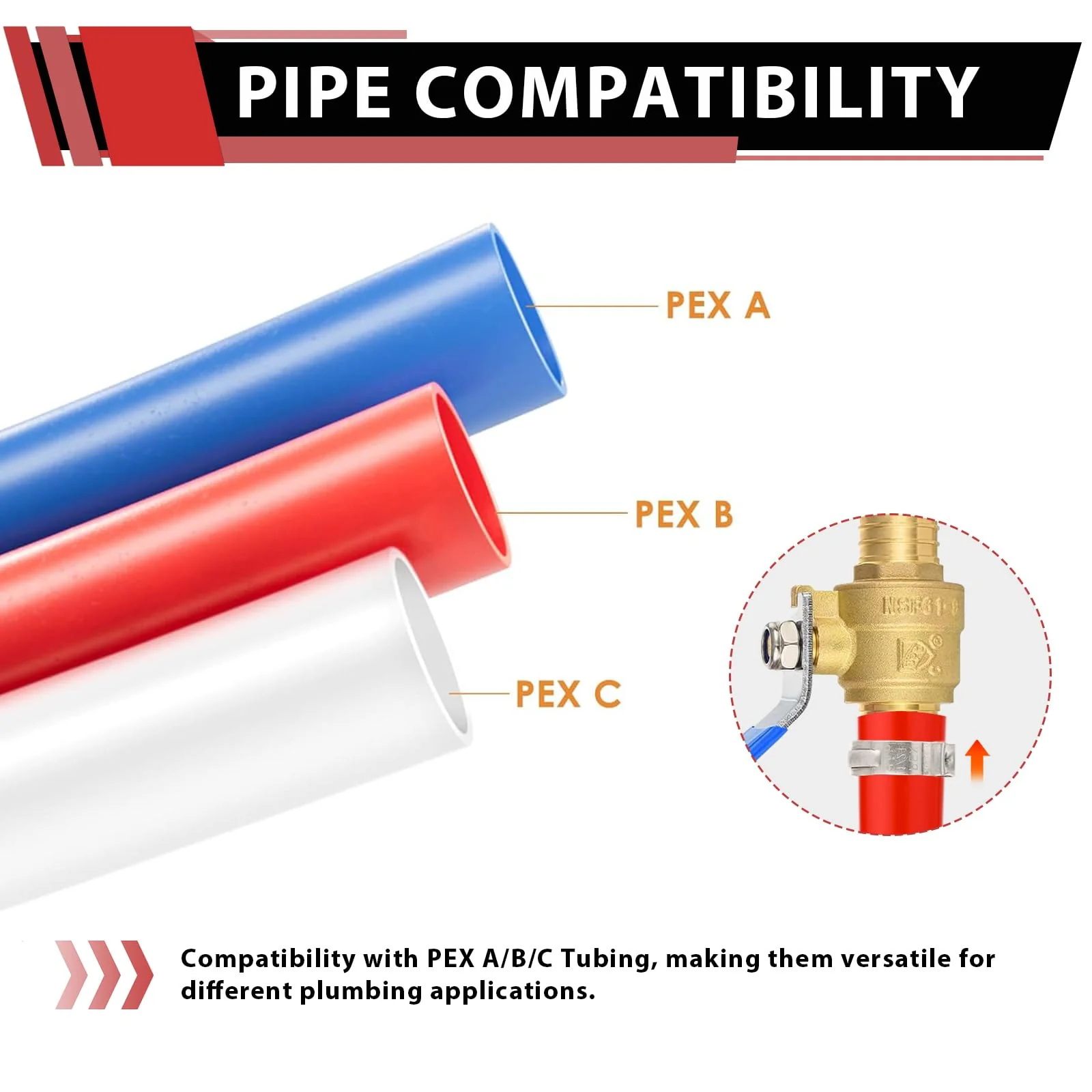 4 Pack EFIELD 1/2 Inch Pex Brass Full Port Shut-off Ball Valve for Hot and Cold Water,Potable Water, Pex Barb Crimp Connection,(VALVE002) - Image 5