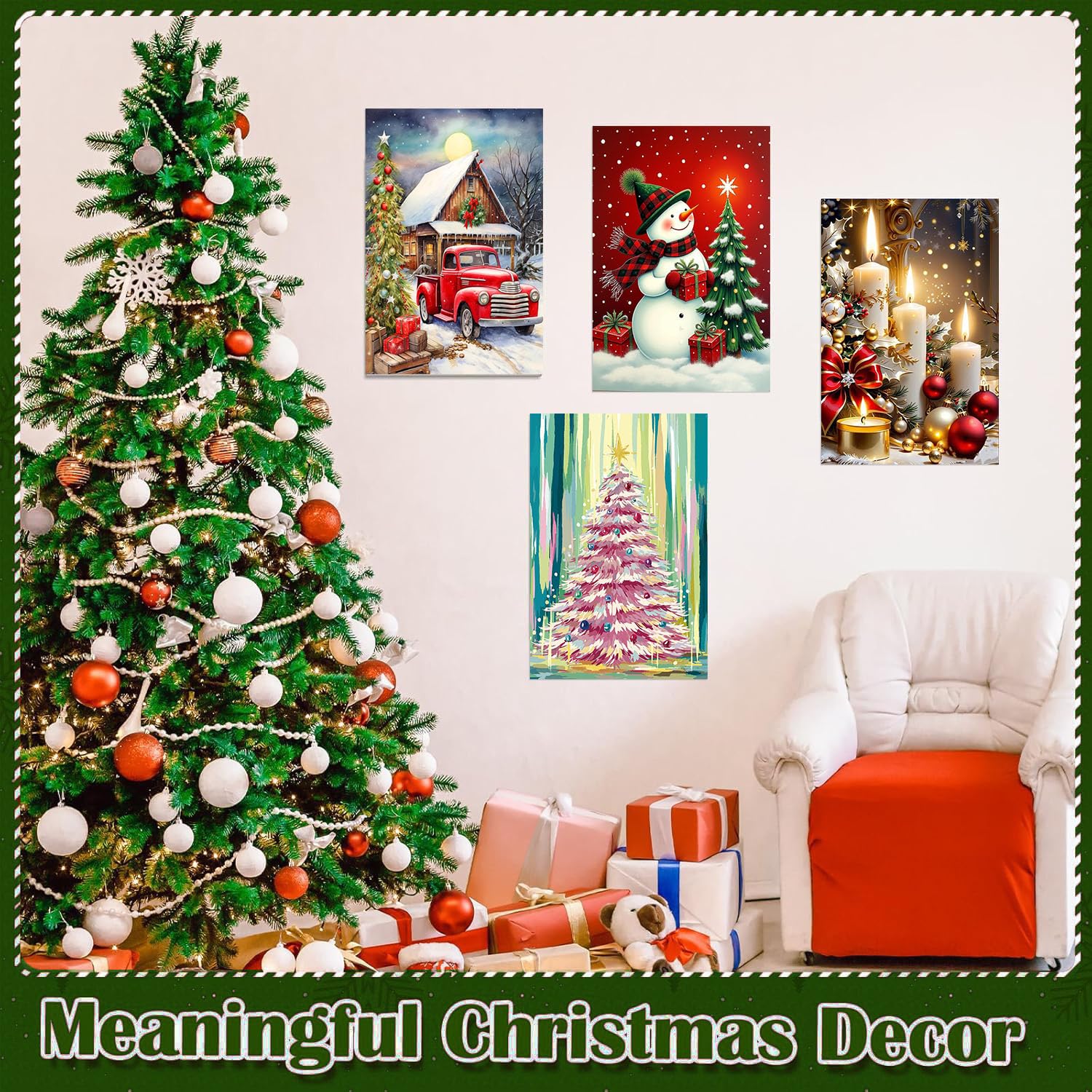 4 Pack Paint by Numbers Kit for Adults - Wooden Easel, Christmas Paint by Numbers with Frame, Christmas Adult Painting by Number Kits on Canvas, Easy Oil Painting Arts Gift Wall Decor 8x12inch - Image 4