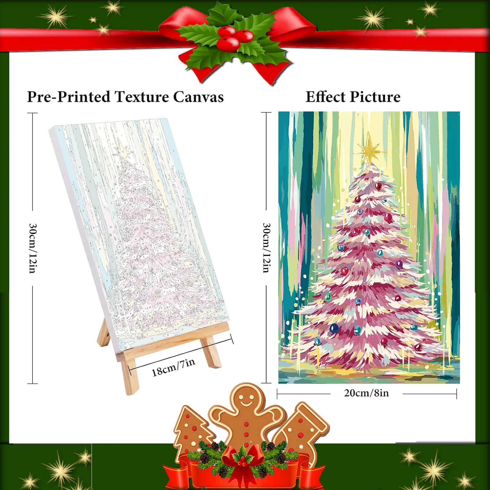 4 Pack Paint by Numbers Kit for Adults - Wooden Easel, Christmas Paint by Numbers with Frame, Christmas Adult Painting by Number Kits on Canvas, Easy Oil Painting Arts Gift Wall Decor 8x12inch - Image 7
